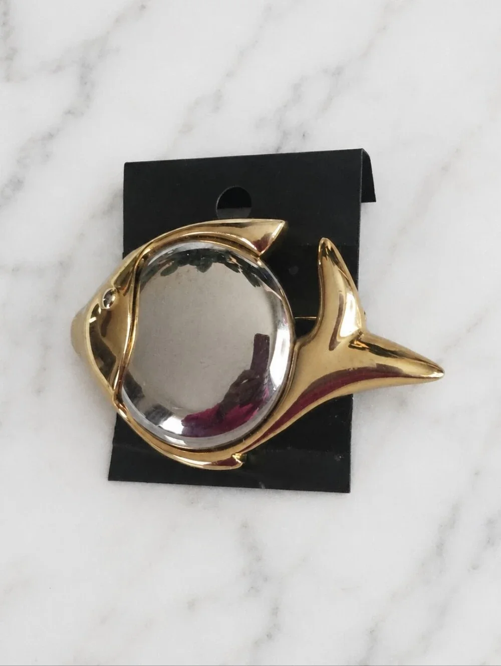NWOT Gold Silver Tone Fish Brooch Pin Statement Ocean Coastal Jewelry